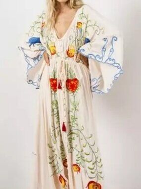 5 Star ⭐️ Favorite Boho Embroidered Hearts Magic Kimono Long Maxi Gown
